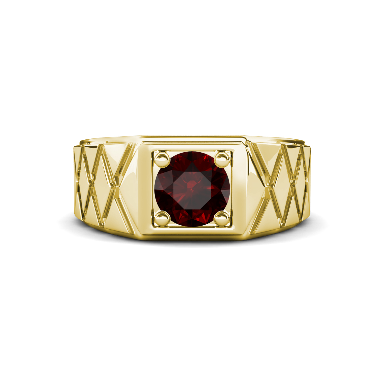 Jabari 1.05 ct Red Garnet (6.50 mm) Criss Cross Design Shank Solitaire Men Band (9.5 mm) 